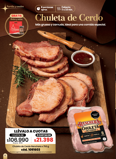 Chuleta de Cerdo Ahumada Ranchera — 750 g · 8 porciones aprox.