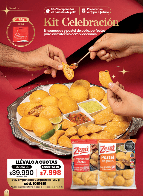 Kit Celebración Zenú — 18 a 20 empanadas + 20 pasteles de pollo · 1060 g
