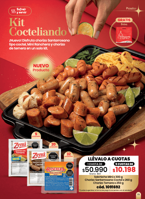 Kit Cocteliando Zenú — Salchicha Mini 300 g + Chorizo Santarrosano Coctel 260 g + Chorizo Ternera 250 g