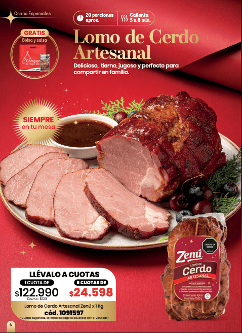 Lomo de Cerdo Artesanal Zenú — 1 Kg · 20 porciones aprox.